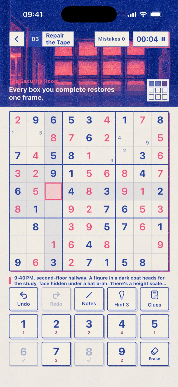 Solving a sudoku to repair the footage - Sudoku Escape